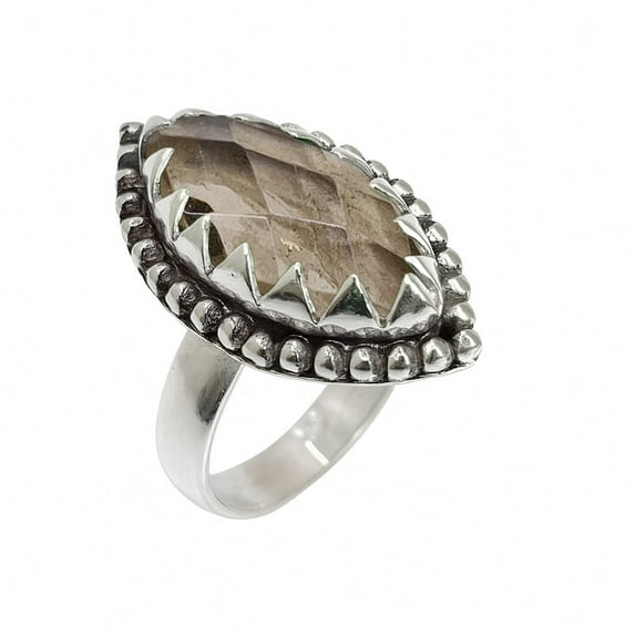 Natural Smoky Quartz Gemstone Ring Sterling Silver Handmade oxidized Ring Fashion Jewelry Gift for Women Ring Size US 7.5