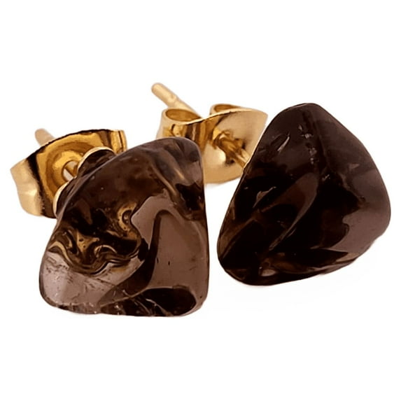 Natural Smoky Quartz Gold Stud Earrings