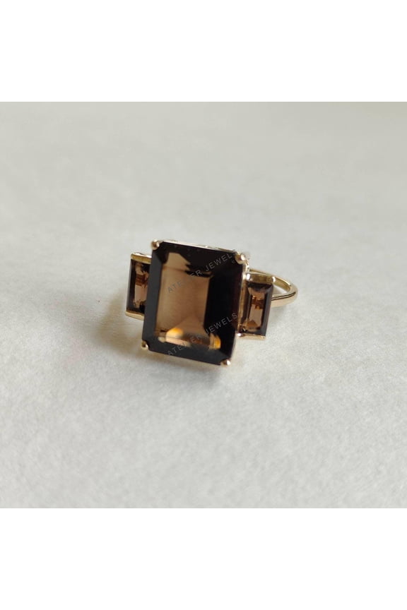 Natural Smoky Quartz Ring, 14K Solid Yellow Gold Quartz Ring, June Birthstone Ring, Prong Ring, Smoky Quartz Jewelry, Christmas Present
