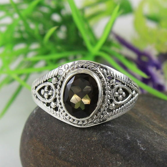 Natural Smoky Quartz Ring, 925 Sterling Silver Ring, Handmade Jewelry, Solitaire Ring, Christmas Ring, Birthstone Silver Ring, Gift For Her
