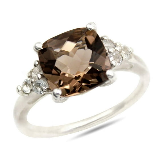 Natural Smoky Quartz Ring-Genuine Smoky Quartz Vintage Ring-925 Sterling Silver-Cushion Cut Brown Birthstone Handmade Jewelry-Smoky Gift Her