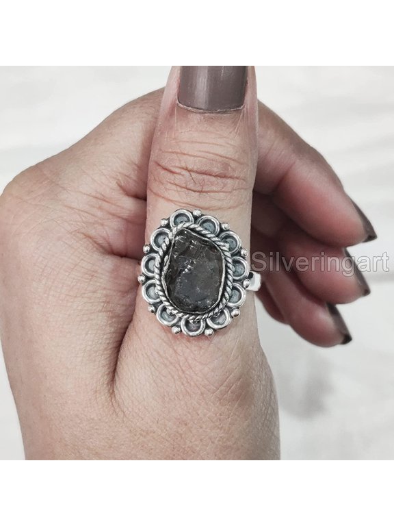 Natural Smoky Quartz Ring, Rough Quartz Gemstone Ring, Birthstone, Bohemian Ring, 925 Sterling Silver, Womens Ring, Christmas, Thanksgiving, Handmade, Statement Jewelry, Rough Gemstone Jewelry