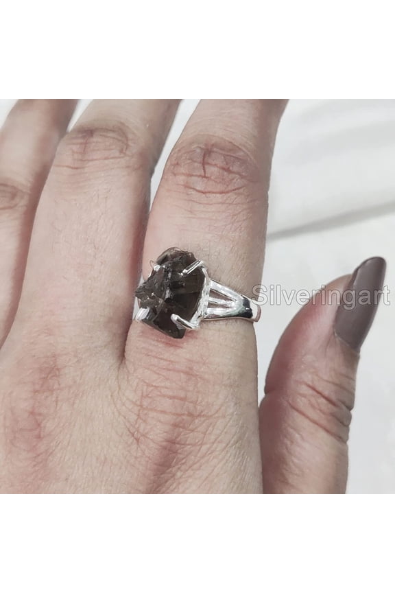 Natural Smoky Quartz Ring, Rough Quartz Gemstone Ring, Birthstone, Boho Gypsy Ring, 925 Sterling Silver, Womens Ring, Christmas, Thanksgiving, Handmade, Statement Jewelry, Rough Gemstone Jewelry