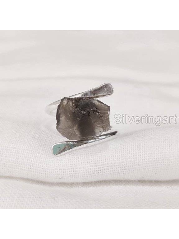 Natural Smoky Quartz Ring, Rough Quartz Gemstone Ring, Birthstone, Cross Band Ring, 925 Sterling Silver, Womens Ring, Christmas, Thanksgiving, Handmade, Statement Jewelry, Rough Gemstone Jewelry
