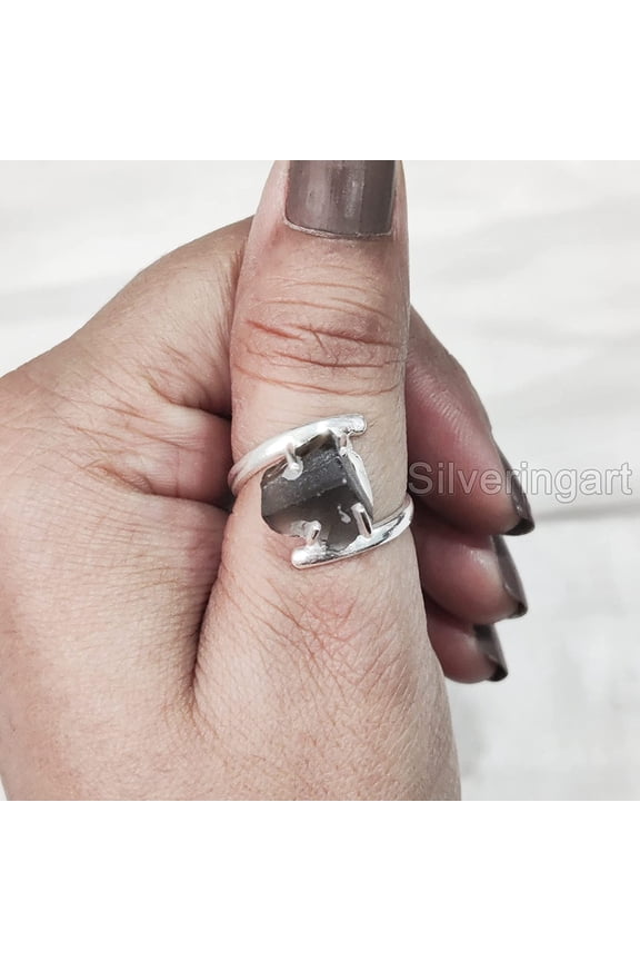 Natural Smoky Quartz Ring, Rough Quartz Gemstone Ring, Birthstone, Cross Prong Ring, 925 Sterling Silver, Womens Ring, Christmas, Thanksgiving, Handmade, Statement Jewelry, Rough Gemstone Jewelry