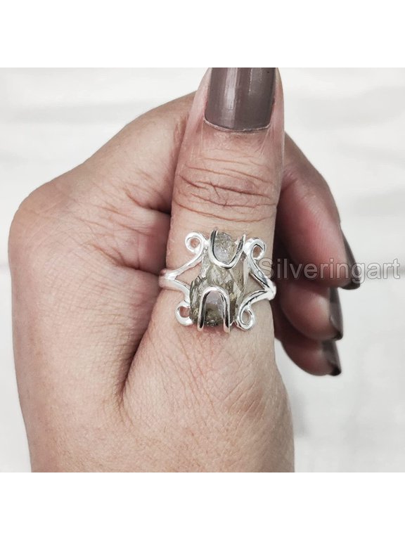 Natural Smoky Quartz Ring, Rough Quartz Gemstone Ring, Birthstone, Hippie Wire Ring, 925 Sterling Silver, Womens Ring, Christmas, Thanksgiving, Handmade, Statement Jewelry, Rough Gemstone Jewelry