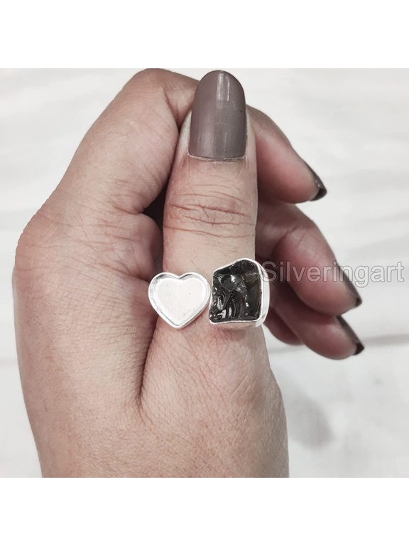 Natural Smoky Quartz Ring, Rough Quartz Gemstone Ring, Heart Adjustable Ring, 925 Sterling Silver, Womens Ring, Christmas, Thanksgiving, Handmade, Statement Jewelry, Rough Gemstone Jewelry