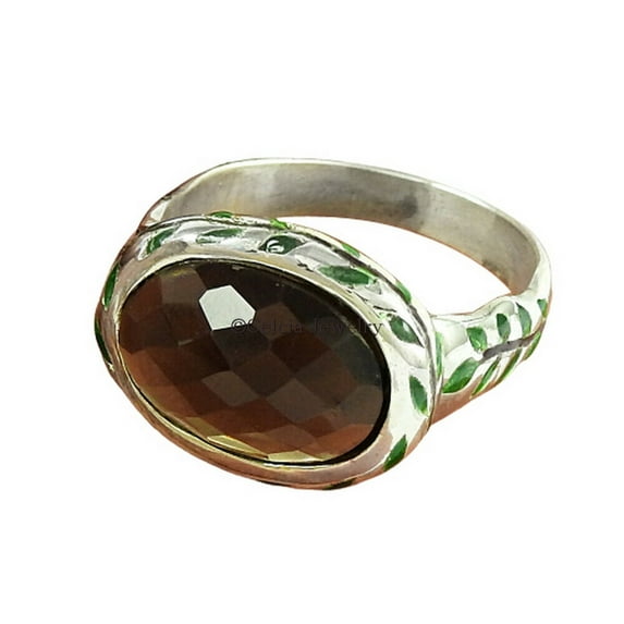 Natural Smoky Quartz Woman Gift Ring, Genuine Handmade Fine Jewelry, Brown Stone Checker Oval Ring, Promise Ring, Bridesmaid Solitaire Ring, Bohemian Mothers Day Gifts (smoky-quartz, Size 7)