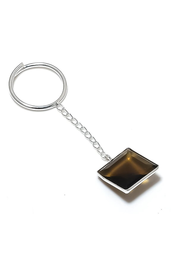 Natural Smoky Topaz Gemstone 925 Sterling Silver Jewelry Keychain 3.15"