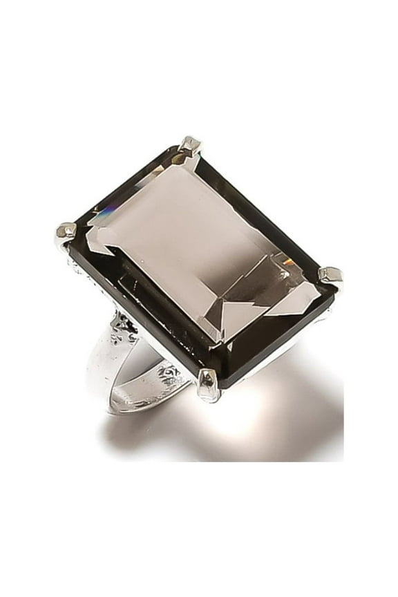 Natural Smoky Topaz Gemstone Handmade 925 Sterling Silver Ring Size 9
