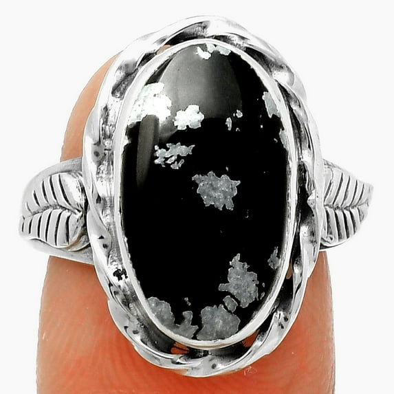 Natural Snow Flake Obsidian 925 Sterling Silver Ring s.7.5 Jewelry R-1083 SDR170935