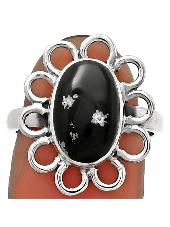 Natural Snow Flake Obsidian 925 Sterling Silver Ring s.7.5 Jewelry R-1527 SDR184472