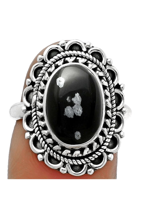 Natural Snow Flake Obsidian 925 Sterling Silver Ring s.7 Jewelry R-1256 SDR176515
