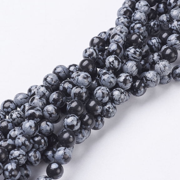 Natural Snowflake Obsidian Beads Strands Round 6mm Hole: 0.8mm about 60pcs/strand 15~16 inch