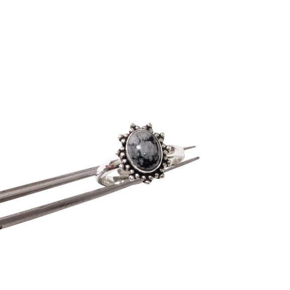 Natural Snowflake Obsidian Ring, Snowflake Obsidian Gemstone Ring, Adjustable Tiny Ring, Toe Ring, 925 Sterling Silver, Womens Bohemian Ring, Christmas, Thanksgiving, Handmade Statement Jewelry