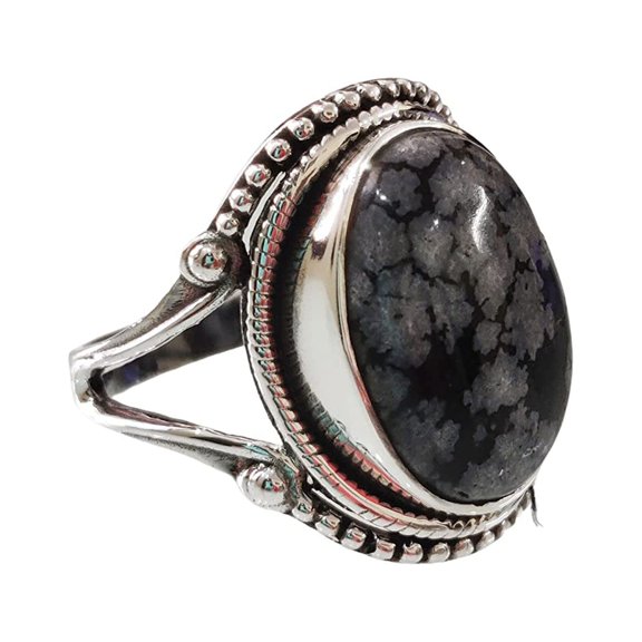 Natural Snowflake Obsidian Ring, Snowflake Obsidian Ring, Birthstone, Bohemian Band, 925 Sterling Silver, Womens Ring, Christmas, Thanksgiving, Handmade, Statement Jewelry, Natural Gemstone Ring