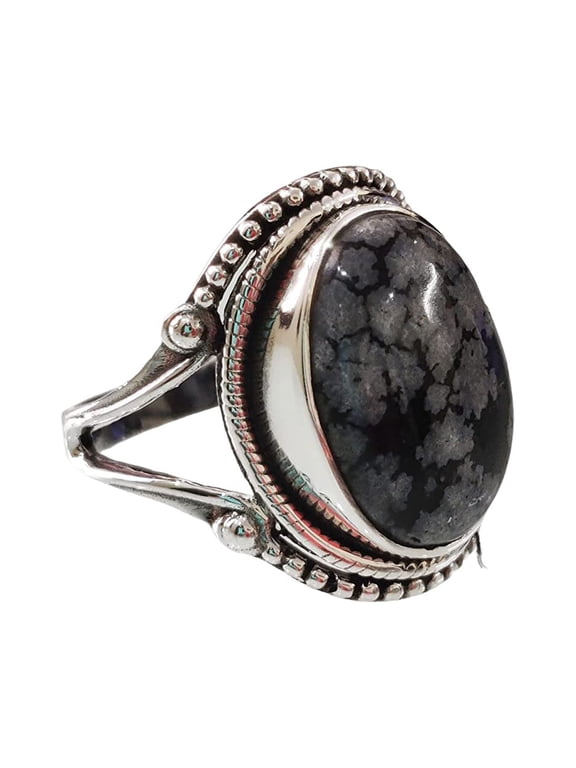 Natural Snowflake Obsidian Ring, Snowflake Obsidian Ring, Birthstone, Bohemian Band, 925 Sterling Silver, Womens Ring, Christmas, Thanksgiving, Handmade, Statement Jewelry, Natural Gemstone Ring