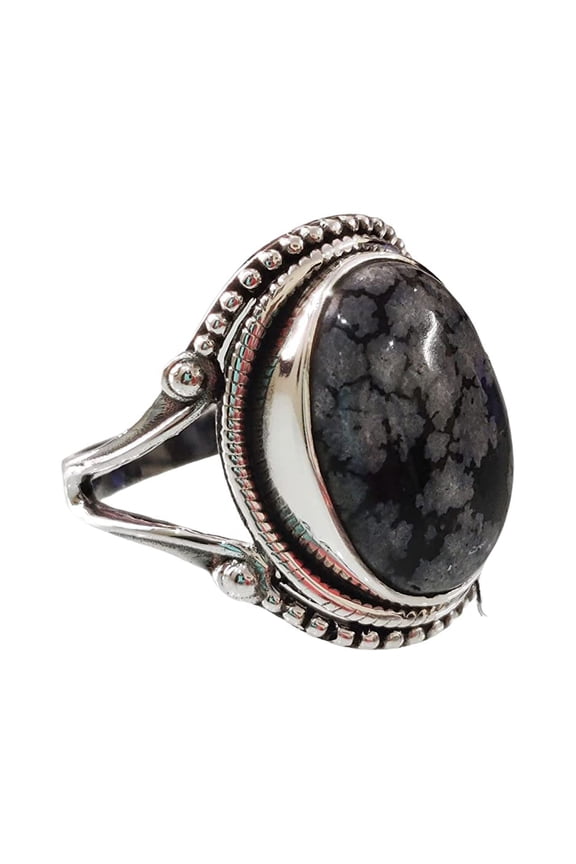 Natural Snowflake Obsidian Ring, Snowflake Obsidian Ring, Birthstone, Bohemian Band, 925 Sterling Silver, Womens Ring, Christmas, Thanksgiving, Handmade, Statement Jewelry, Natural Gemstone Ring