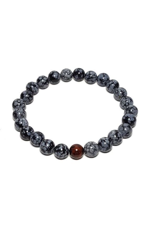 Natural Snowflake Obsidian with Tigers eye 8mm Round Shape Smooth Cut Beads Stretchable Bracelet for Men & Women.