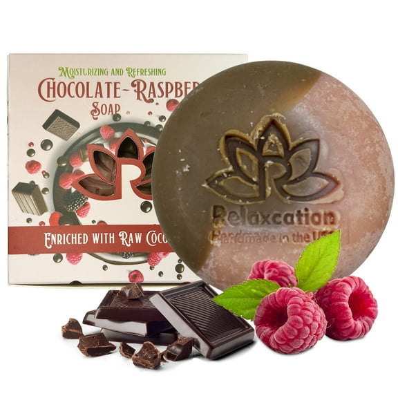 Natural Soap Bar Raspberry Chocolate Safe Moisturizing Exfoliating Handmade in USA by Relaxcation