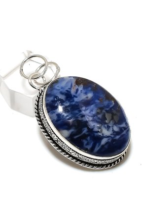 Natural Sodalite Gemstone 925 Sterling Silver Jewelry Pendant 2.13"