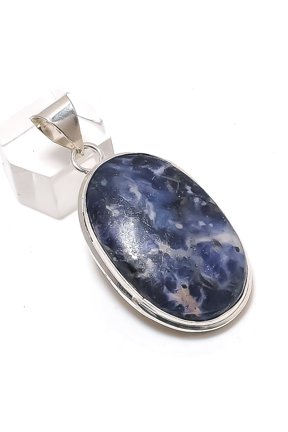 Natural Sodalite Gemstone 925 Sterling Silver Jewelry Pendant 2.13"