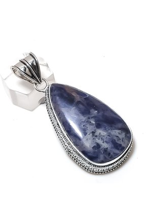 Natural Sodalite Gemstone 925 Sterling Silver Jewelry Pendant 2.36"