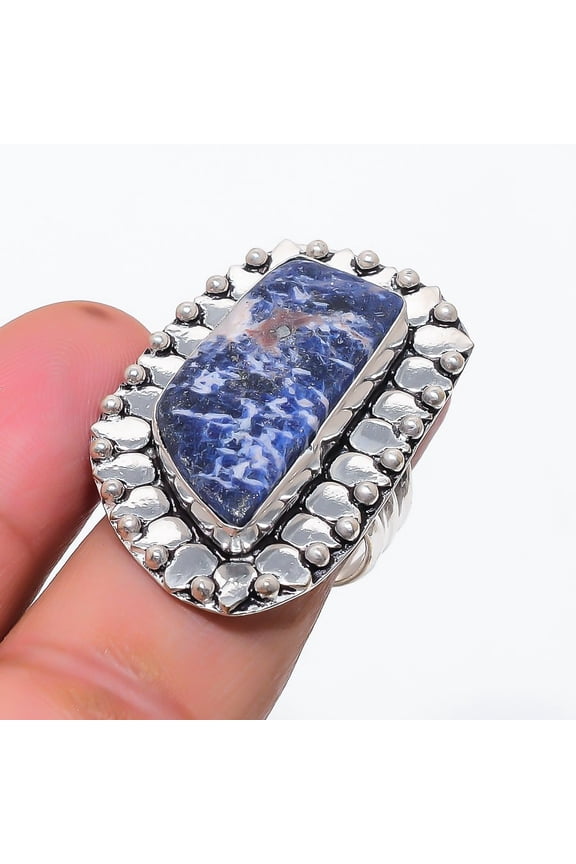 Natural Sodalite Gemstone 925 Sterling Silver Jewelry Ring Size 7.5