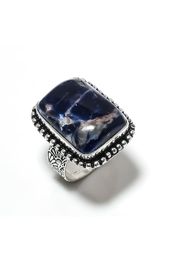Natural Sodalite Gemstone Handmade 925 Sterling Silver Gift Ring Size 8