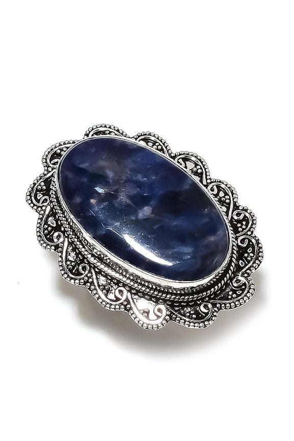 Natural Sodalite Gemstone Handmade 925 Sterling Silver Jewelry Ring Size 8