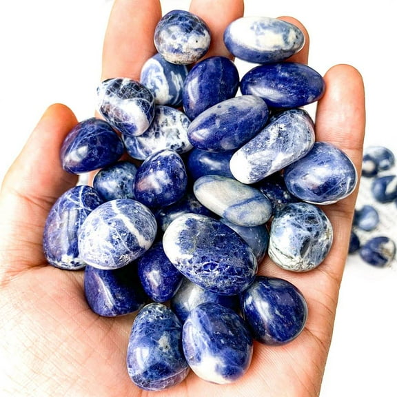 Natural Sodalite Healing Stones Oval Stones Pocket Palm Stones for Reiki Balancing 15~20mm 50g/set