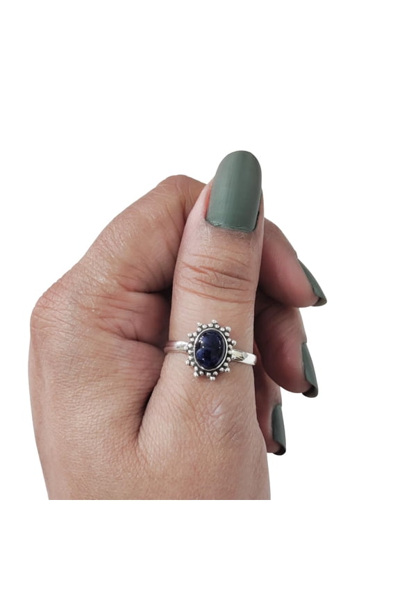 Natural Sodalite Jasper Ring, Sodalite Gemstone Ring, Jasper Birthstone, Adjustable Tiny Ring, Toe Ring, 925 Sterling Silver, Womens Bohemian Ring, Christmas, Thanksgiving, Handmade Statement Jewelry