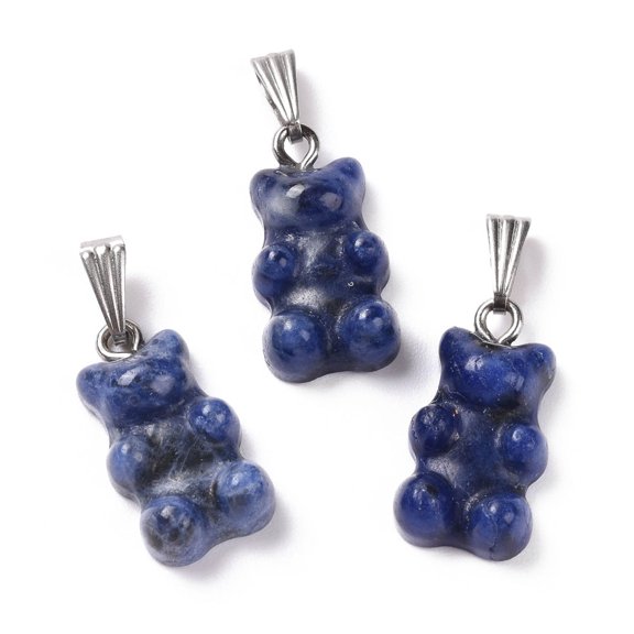 Natural Sodalite Pendants with Stainless Steel Color Tone 201 Stainless Steel Findings Bear 27.5mm Hole: 2.5x7.5mm Bear: 21x11x6.5mm