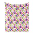 thumbnail image 1 of Natural Soft Flannel Fleece Throw Blanket, Pattern of Leaf Natural Botanic Illustration Creativity Ornate, Cozy Plush for Indoor and Outdoor Use, 60" x 80", Pink Purple Lime Green, by Ambesonne, 1 of 5