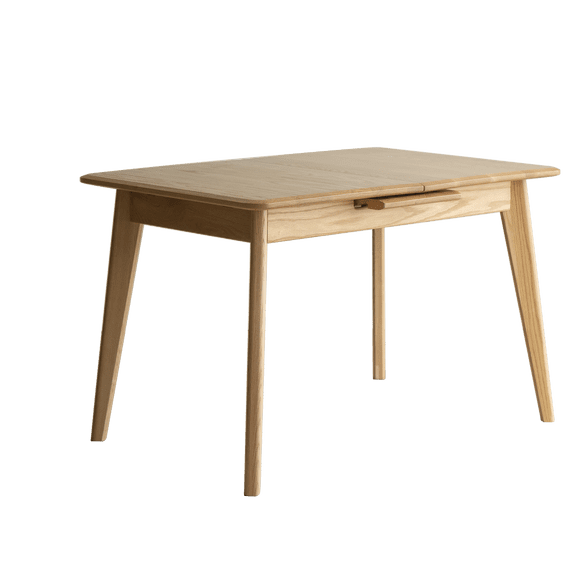 Natural Solid Oak Round Corner Diagonal Leg Telescopic Extending Dining Table with Metal Slide, for 6-8 People, Light Color Wood