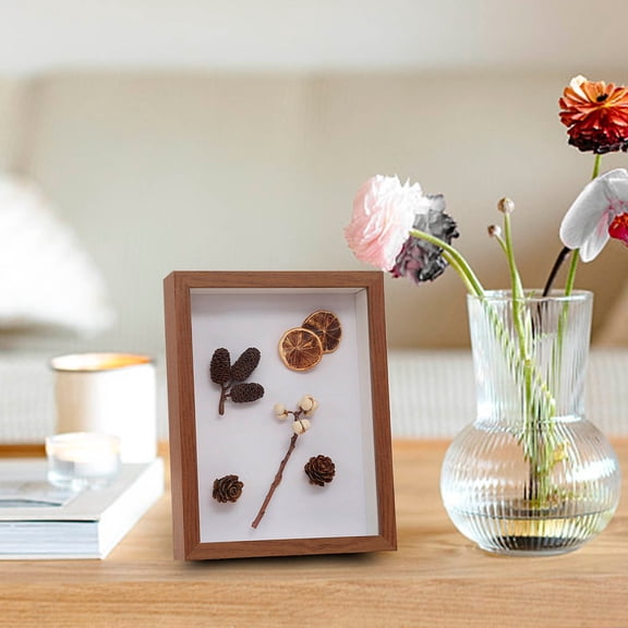 Natural Solid Wood 6x4 Inch Shadow Box Frame, Hinged Glass Door Keepsake Display Case, Deep Box for Photos, Medals, Bouquets, Tickets & Memorabilia, Wall Mount & Tabletop Home Decor Gift