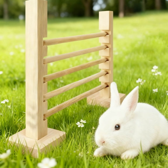 Natural Solid Wood Adjustable Rabbit Jump Hurdle,Multi-Height Small Pet Obstacle Training Bar,Bunny Guinea Pig Indoor Exercise Play Equipment(Beige)