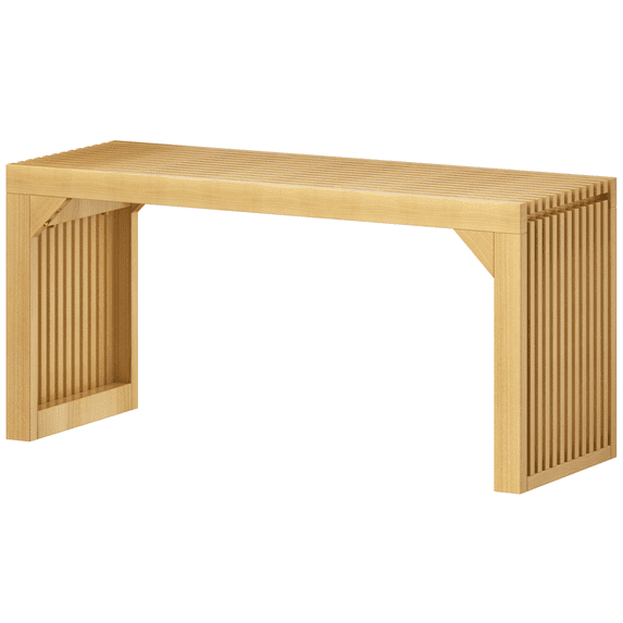 Natural Solid Wood Bench for Entryway, Living Room, and Kitchen Elegant 2-Seat Seating with Grille-Inspired Details