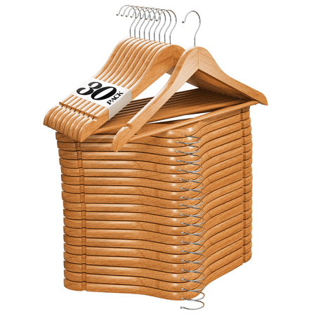 Natural Solid Wood Clothes Hangers, 30 Pack Wooden Hangers