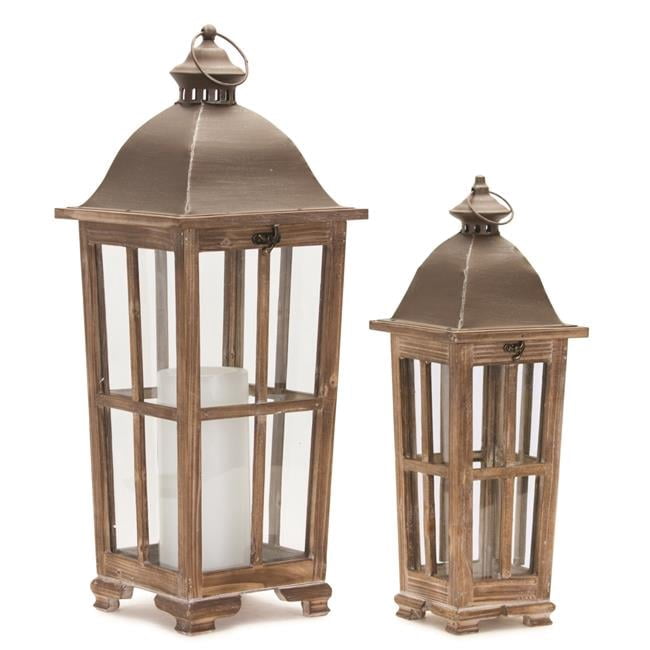Natural Solid Wood Ornate Tabletop Lantern Candle Holders - Set of 2 ...