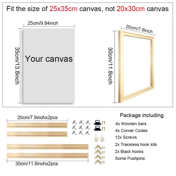 Natural Solid Wood Picture Frame, Multi-Purpose Wall Mount Display for Canvas, Diamond Art & Poster Home Decor