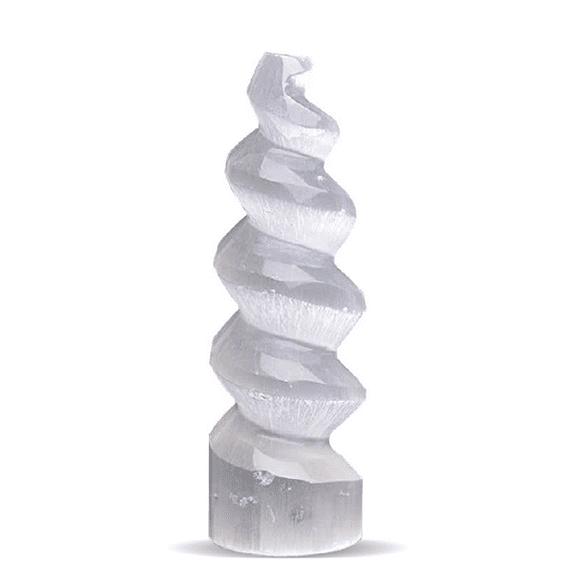 Natural Solution Selenite Crystal, 6" Tall Spiral Skyscraper Tower, Crystal for Home Decoration and Gift