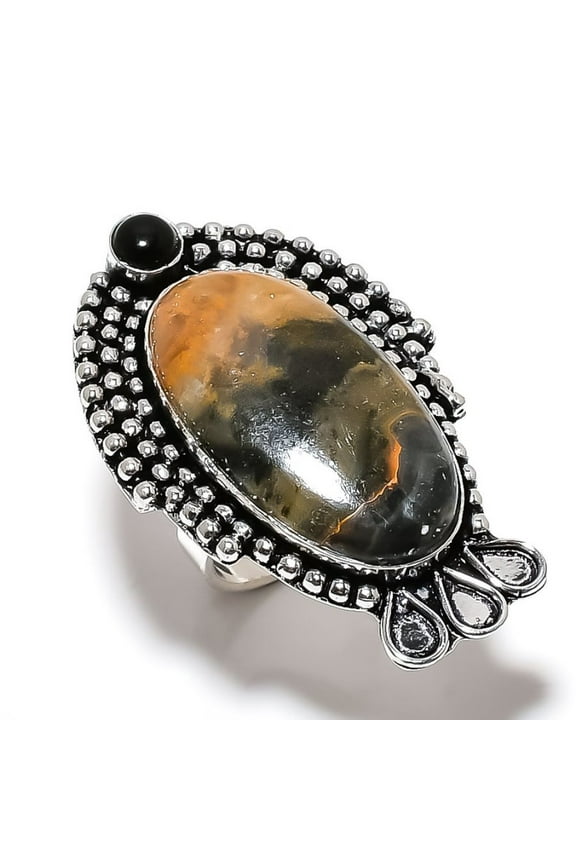 Natural Sonora Sunrise,Onyx Gemstone 925 Sterling Silver Ring Size 10.5