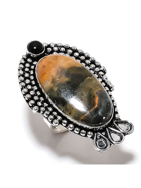 Natural Sonora Sunrise, Onyx Gemstone 925 Sterling Silver Ring Size 8.5