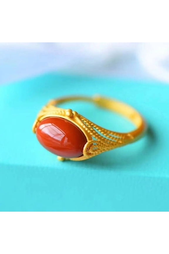 Natural South Red Agate Ring Court Style Big Egg Noodles