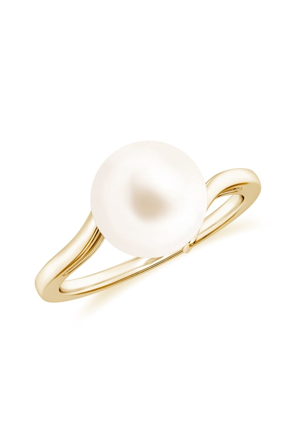 Natural South Sea Cultured Pearl Solitaire Ring for Women in Sterling Silver/Yellow Gold Plating | June Birthstone Jewelry Gift for Her | Birthday | Wedding| Anniversary| Engagement, 10MM Ring Size 8