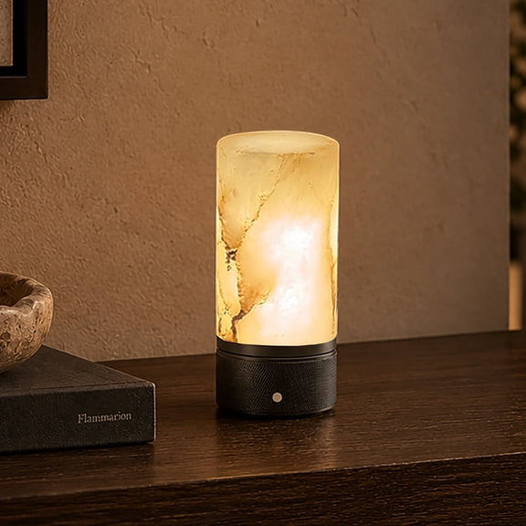 Natural Spanish Alabaster Cordless Table Lamp, Rechargeable Bedside Lamp with Flicker-Free LED, Long-Lasting Battery and 3-Level Dimmable Lighting