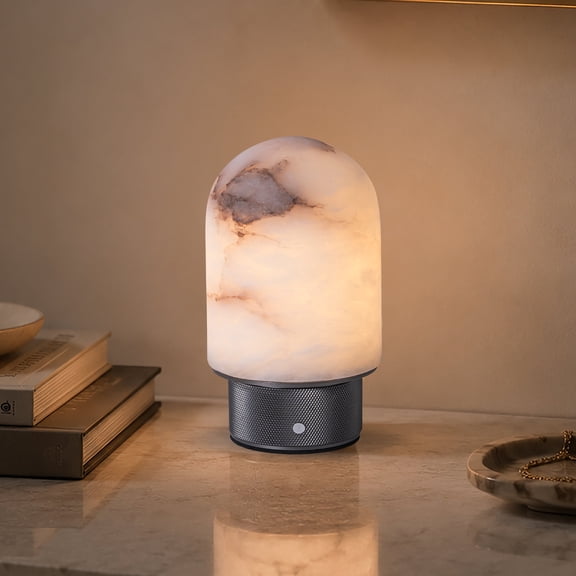 Natural Spanish Alabaster Cordless Table Lamp, Rechargeable Dome Stone Bedside Lamp with Flicker-Free LED, Long-Lasting Battery & 3-Level Dimmable Lighting