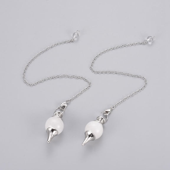 Natural Sphere Dowsing Pendulums with Platinum Tone Brass Cross Chain & Lobster Claw Clasps 225~240mm Quartz