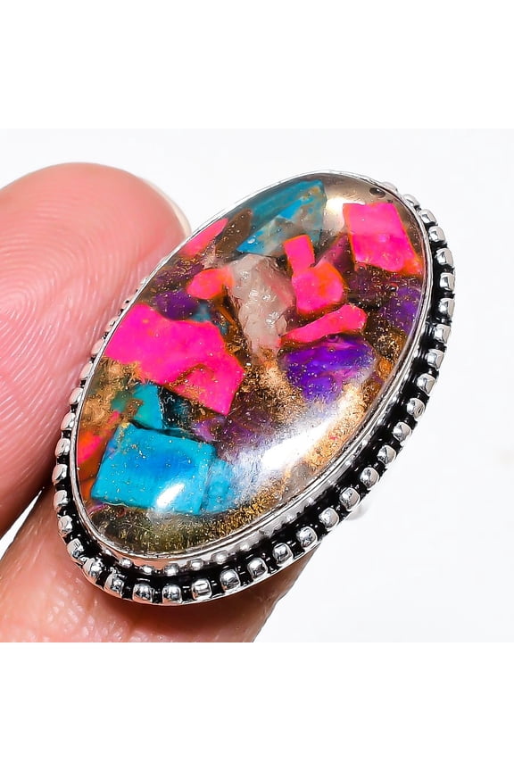 Natural Spiny Oyster Gemstone 925 Sterling Silver Jewelry Ring Size 8